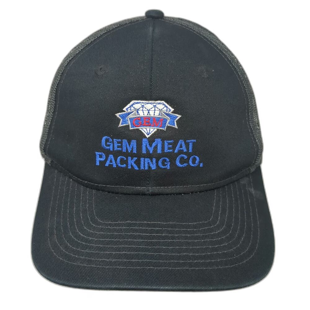 Port Authority Trucker Hat Black One Size Gem Meat Packing Co Logo Mesh Snapback